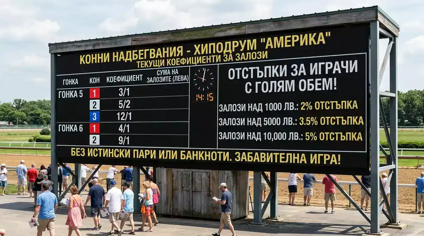 Тото табло с pari-mutuel коефициенти на американски хиподрум