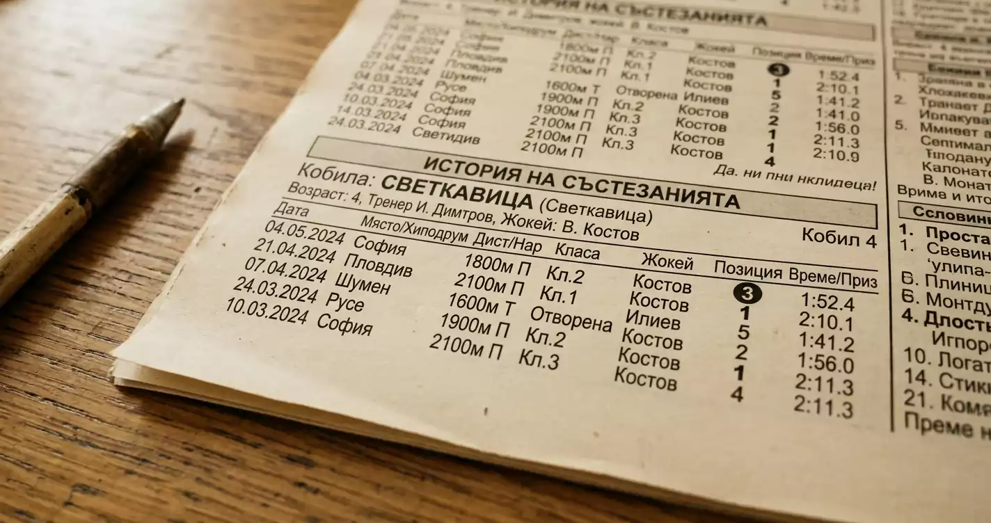 Числа за финалните позиции на коня в състезателния формуляр