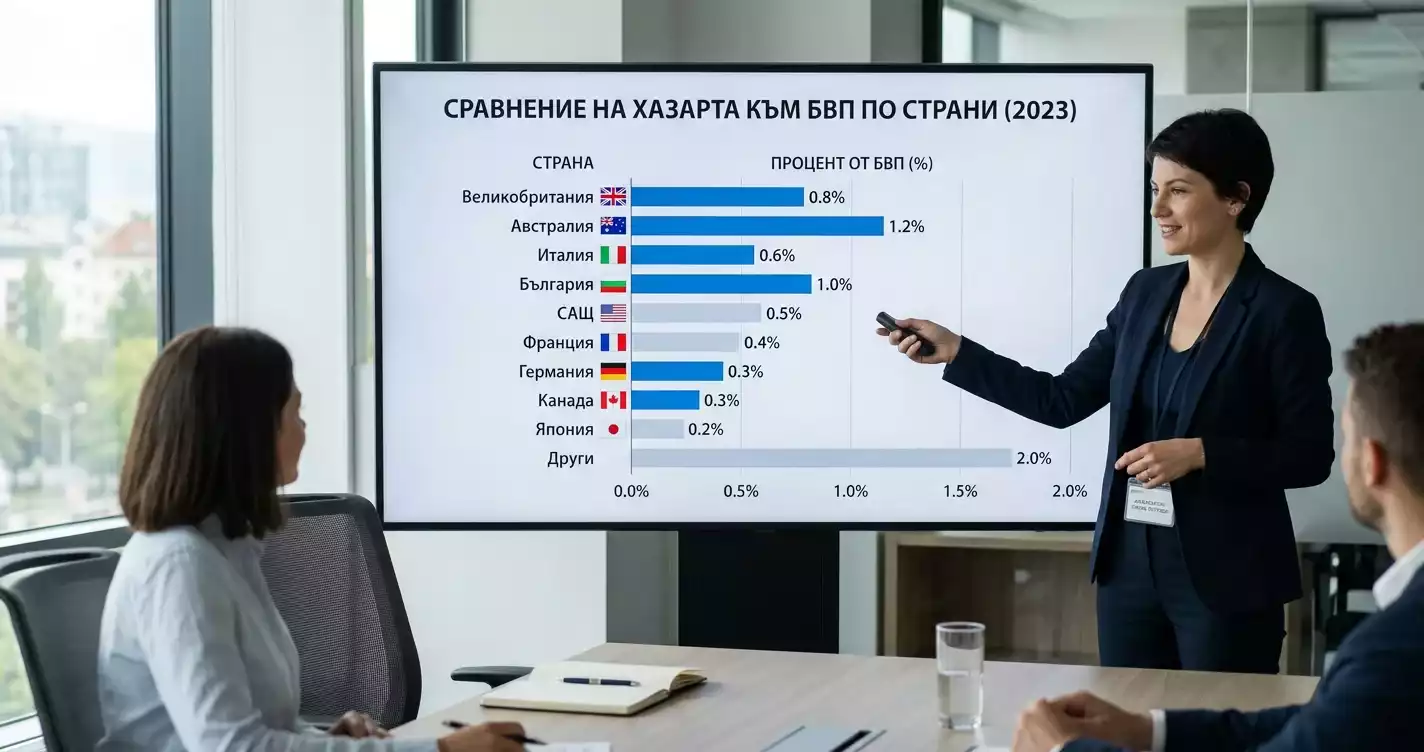 Международен контекст на съотношението хазарт спрямо БВП на екран
