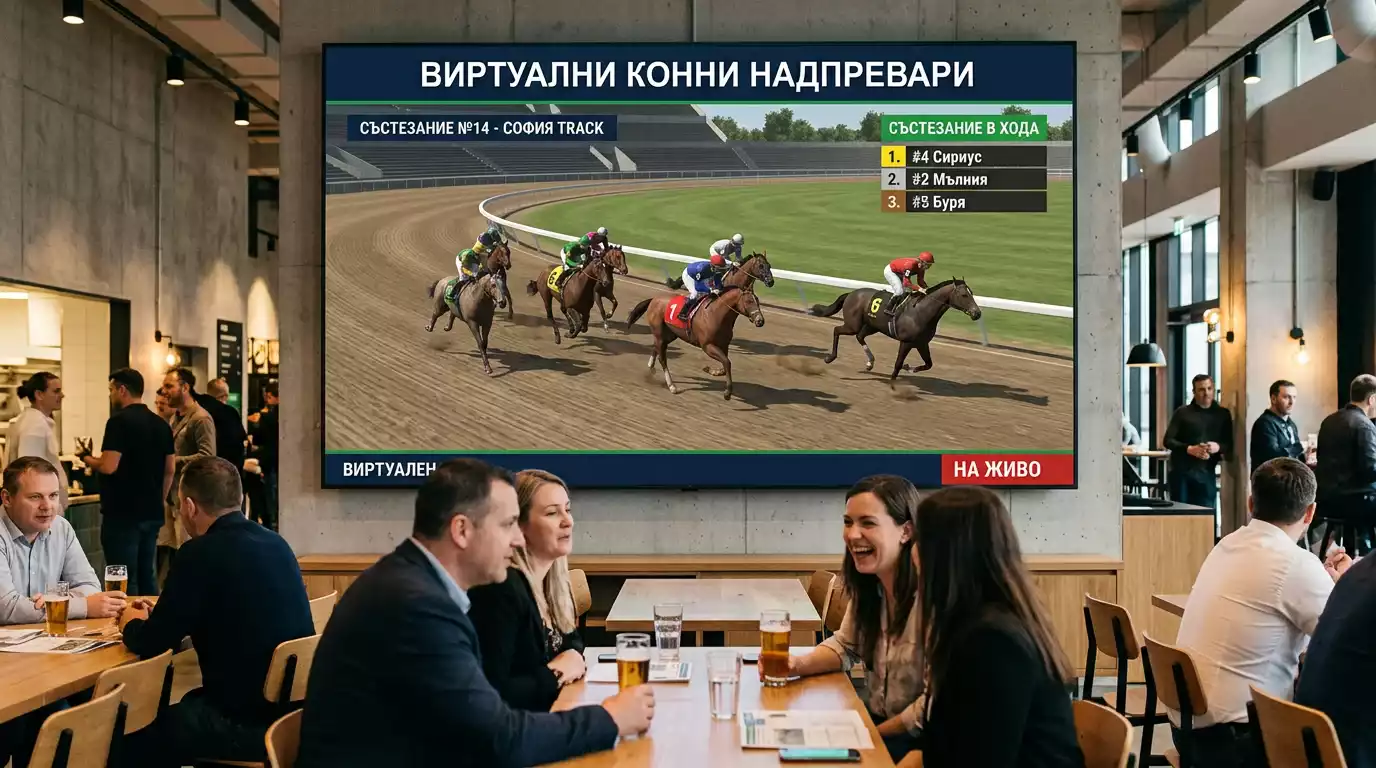 Компютърно генерирано виртуално конно надбягване на екран